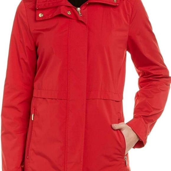 Cole Haan Women's Packable Mid Length Hooded Rain Jacket Red XS NWOT - Picture 2 of 15